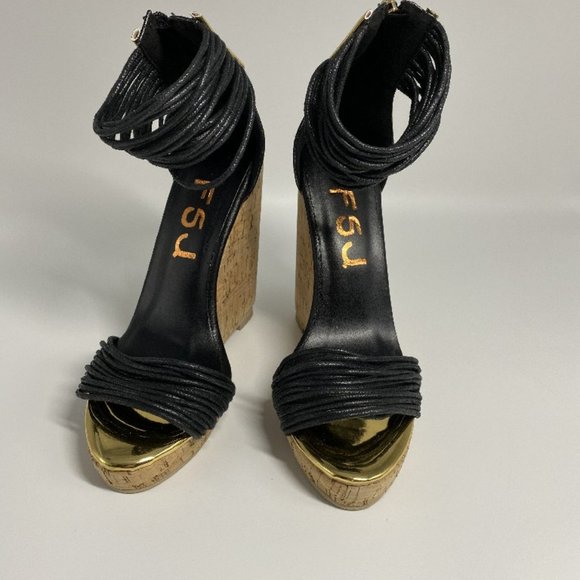 FSJ Women  Platform Cork Wedge High Heel Ankle - Picture 2 of 11